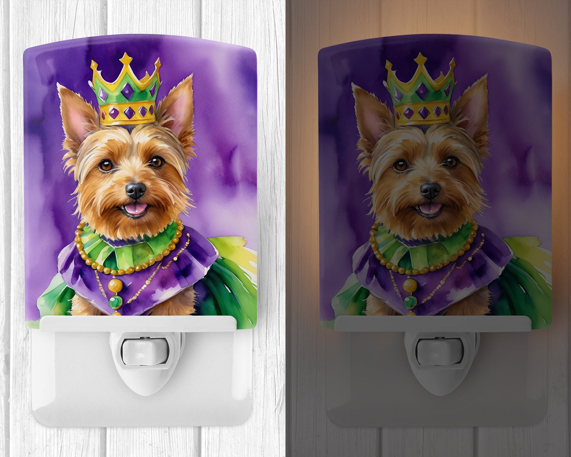Australian Terrier King of Mardi Gras Ceramic Night Light