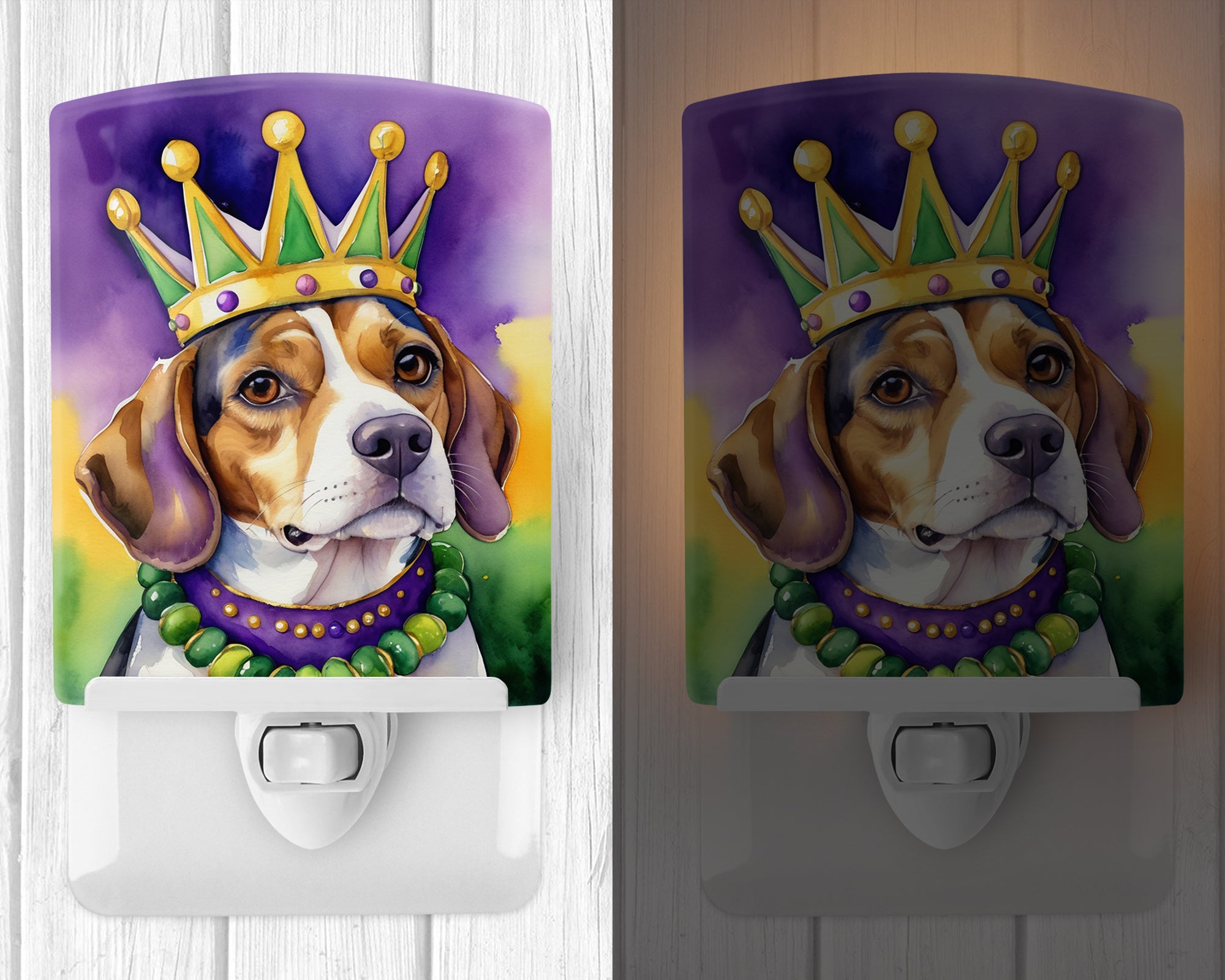 Beagle King of Mardi Gras Ceramic Night Light