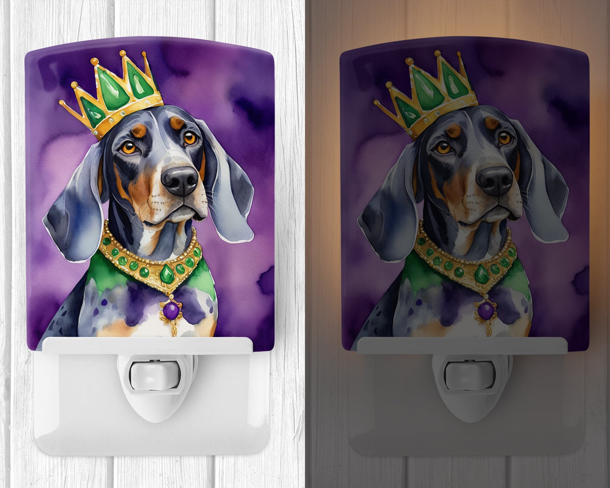 Bluetick Coonhound King of Mardi Gras Ceramic Night Light