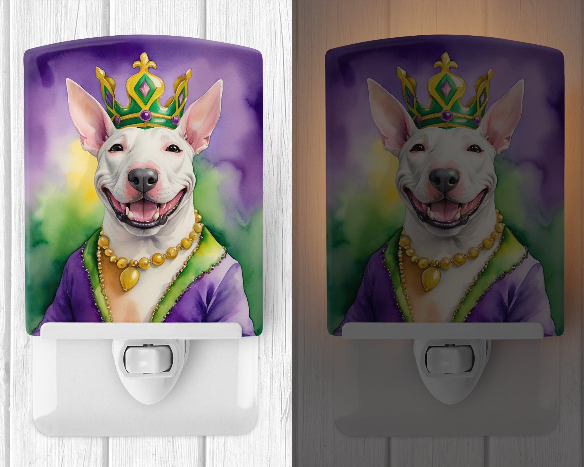 Bull Terrier King of Mardi Gras Ceramic Night Light