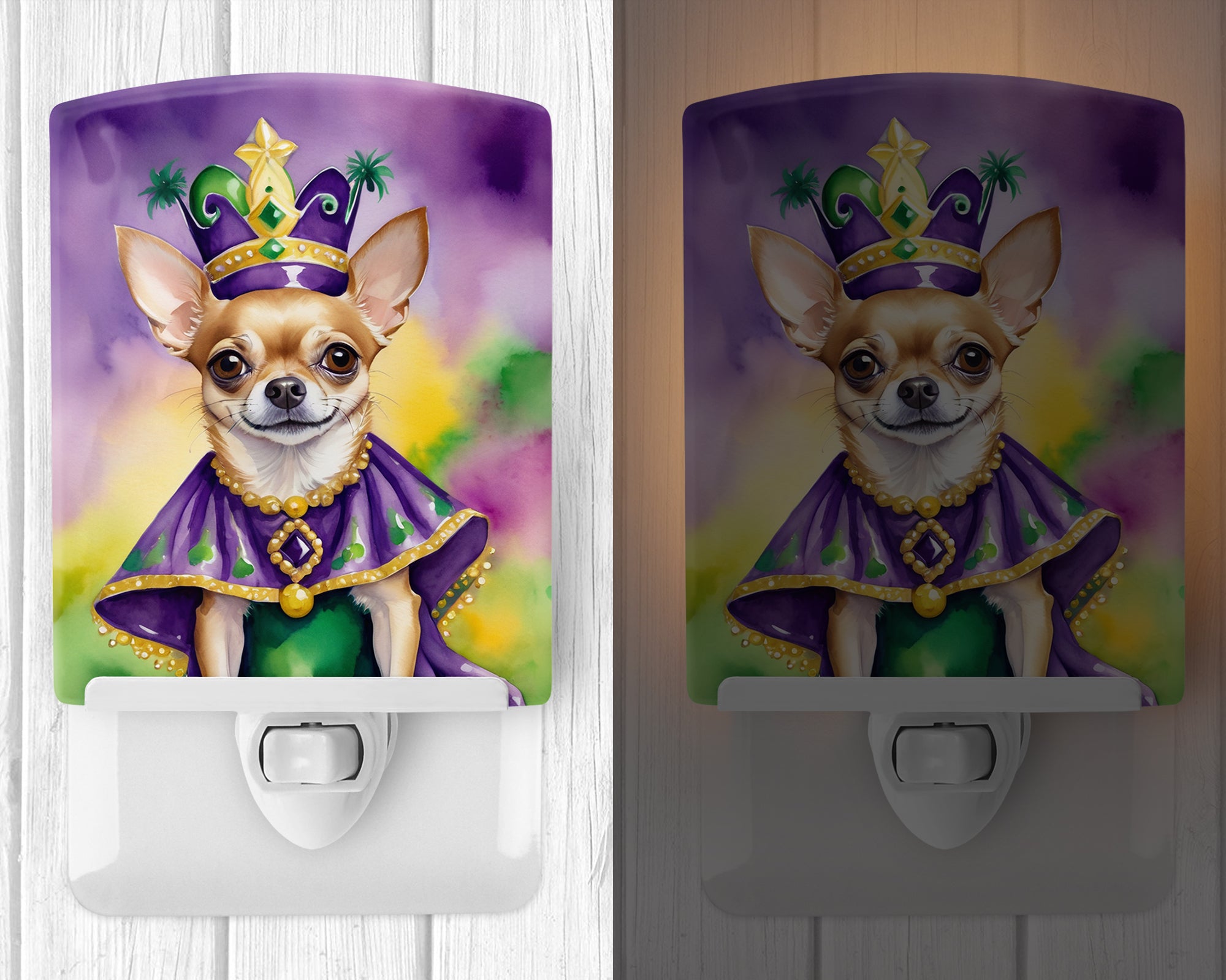 Chihuahua King of Mardi Gras Ceramic Night Light
