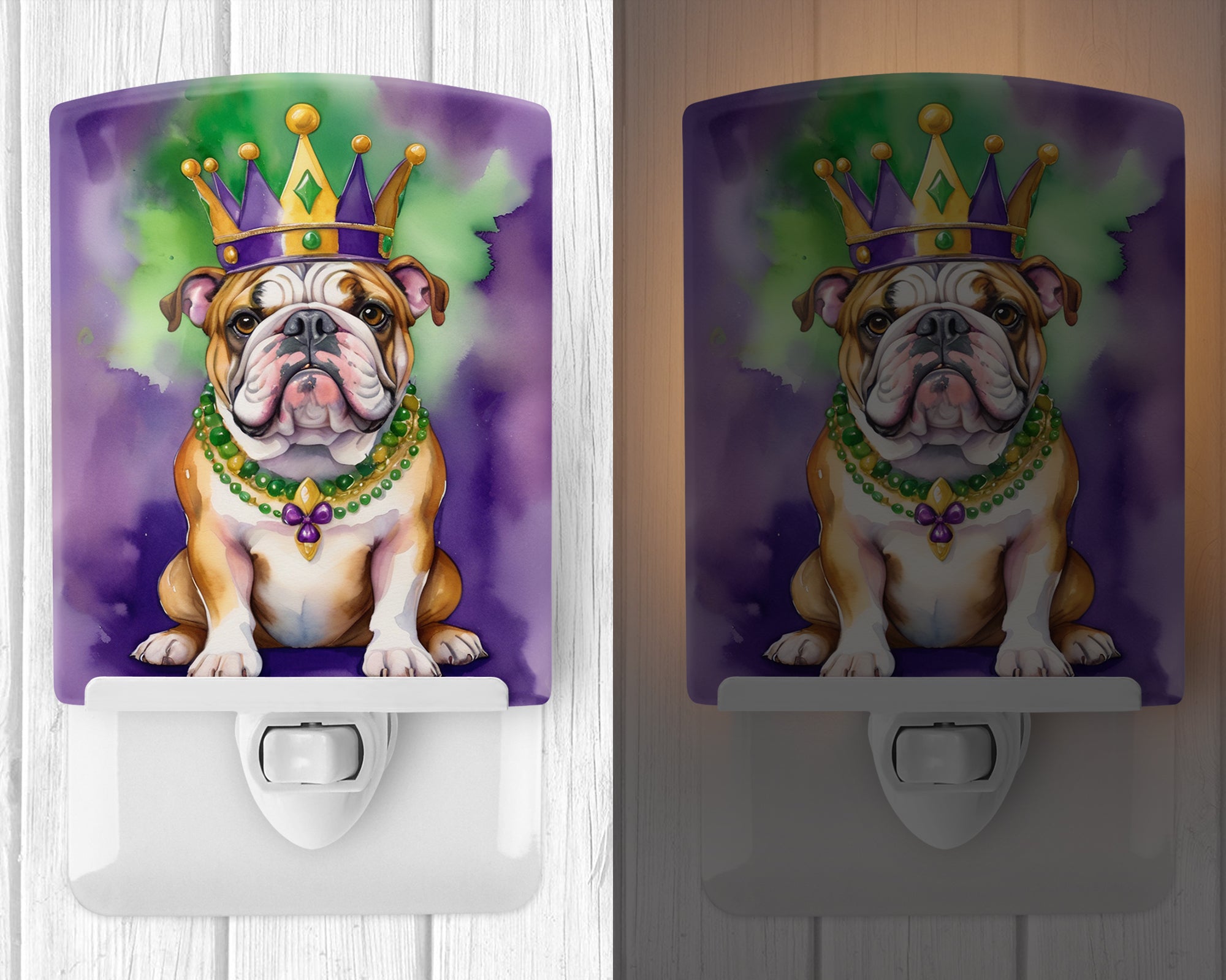 English Bulldog King of Mardi Gras Ceramic Night Light