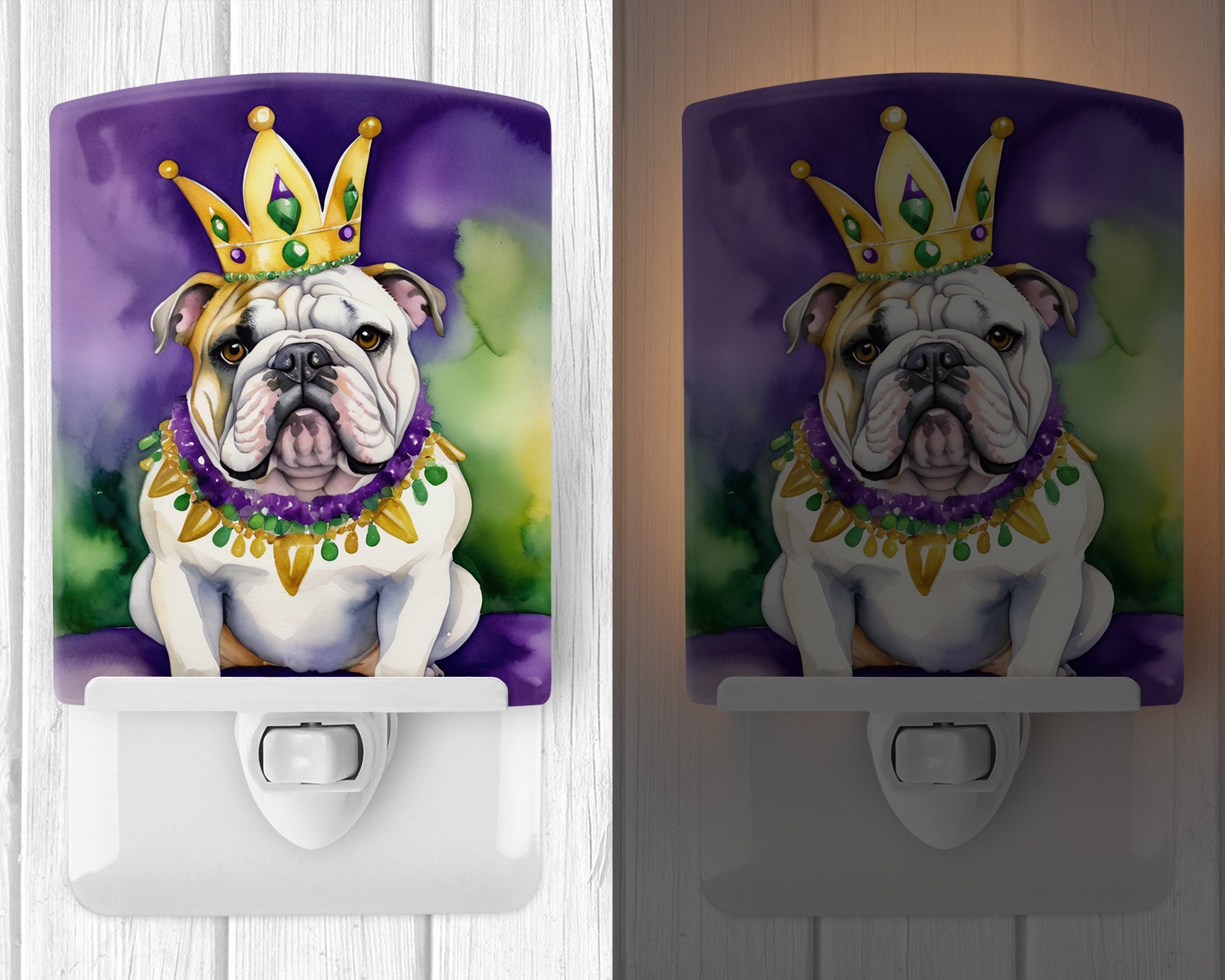English Bulldog King of Mardi Gras Ceramic Night Light