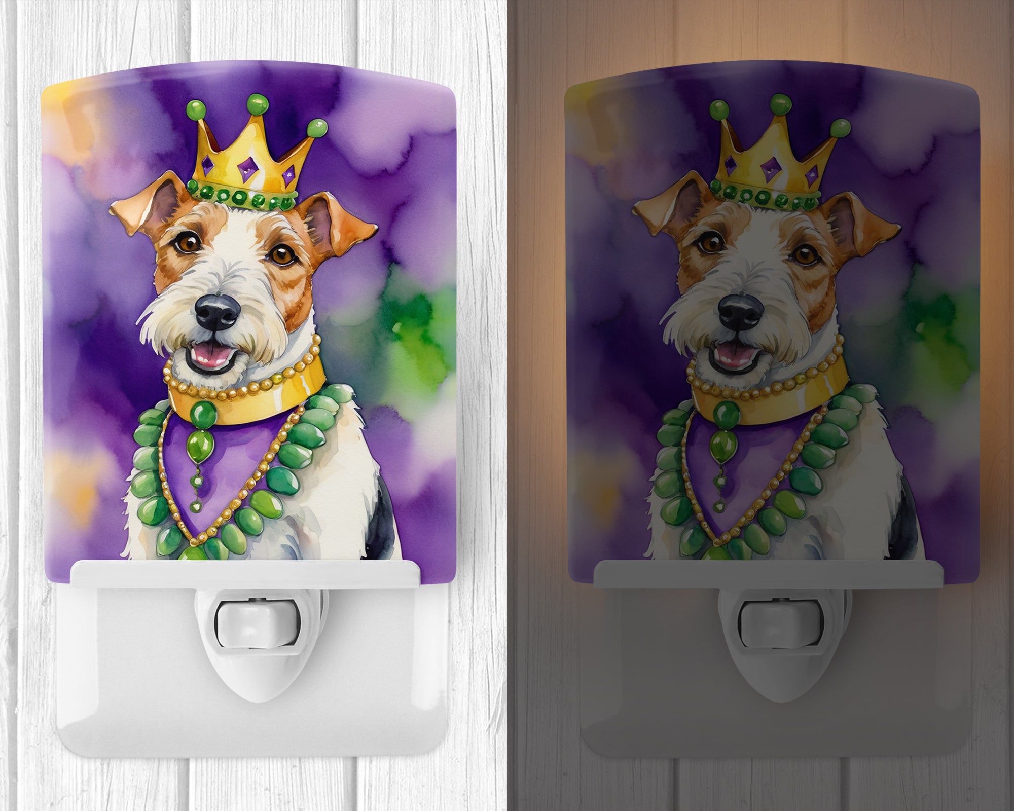 Fox Terrier King of Mardi Gras Ceramic Night Light