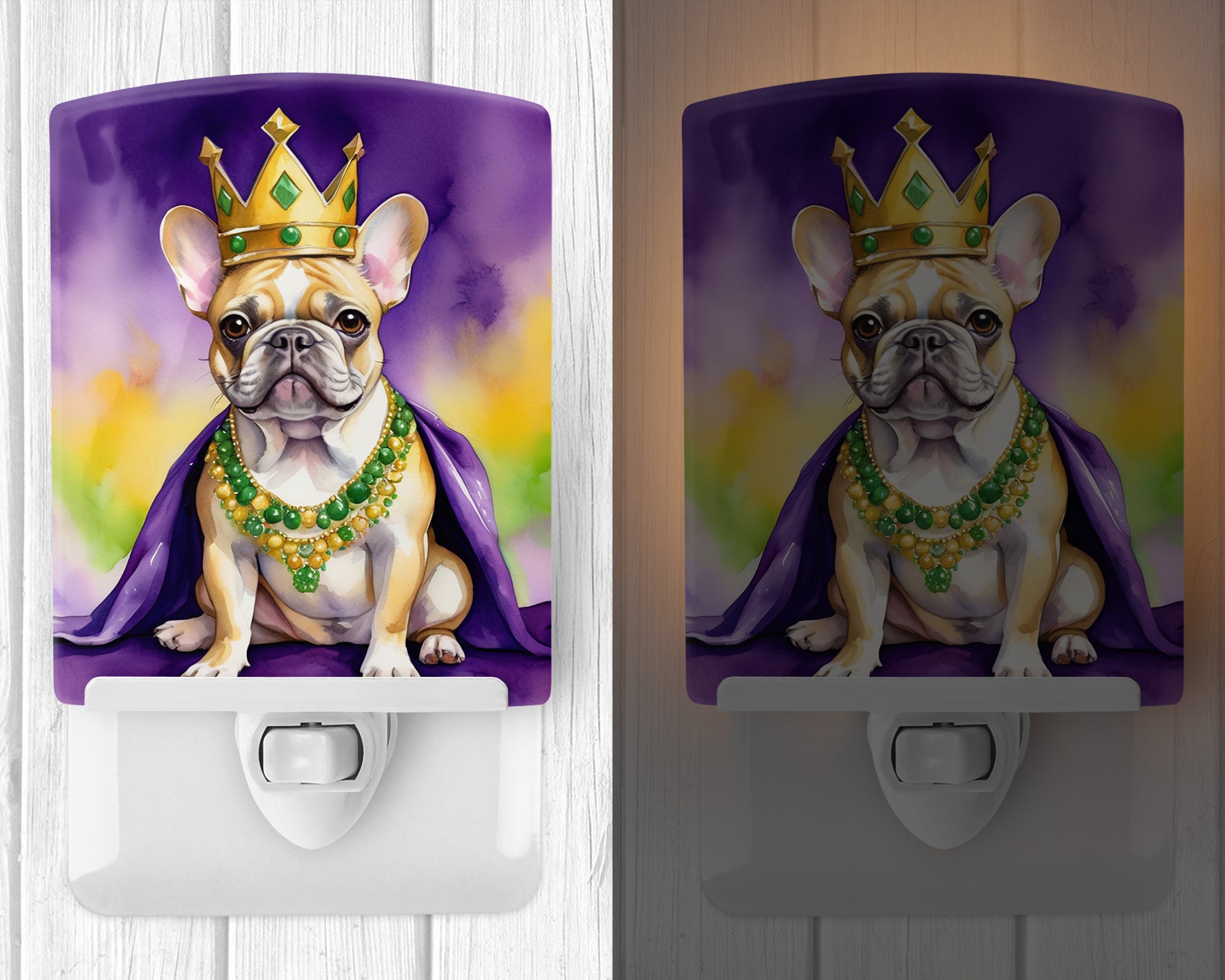 French Bulldog King of Mardi Gras Ceramic Night Light