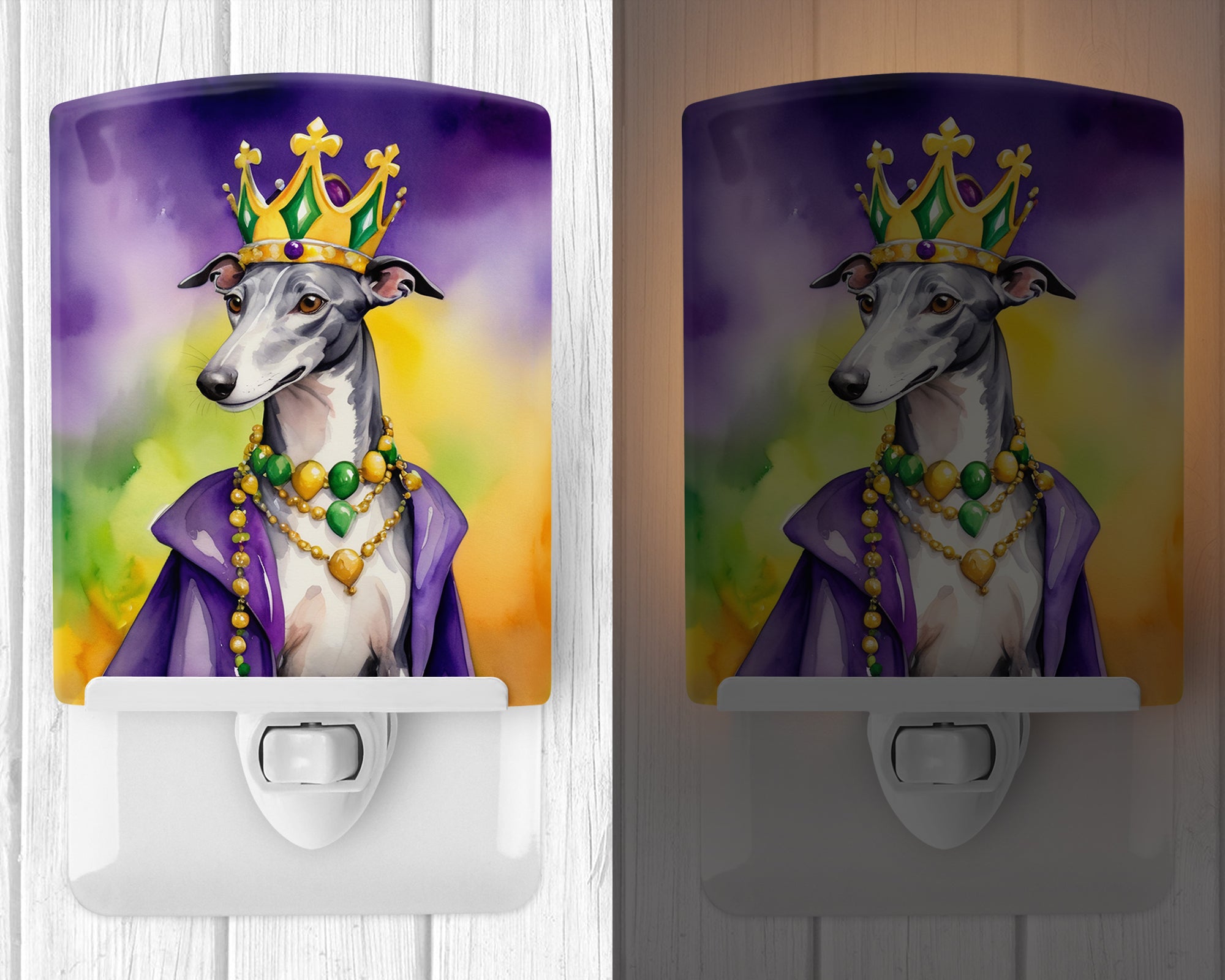 Greyhound King of Mardi Gras Ceramic Night Light