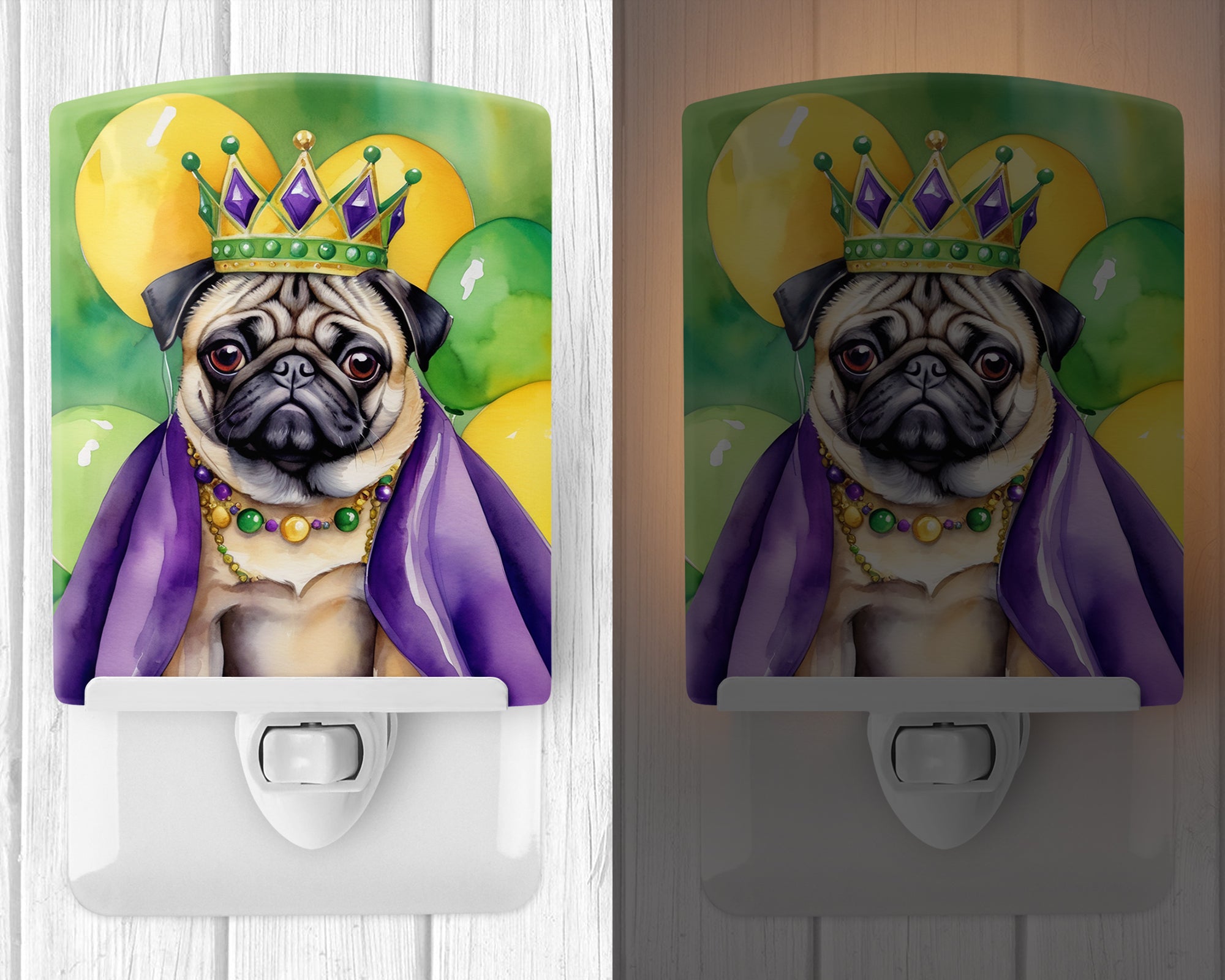 Pug King of Mardi Gras Ceramic Night Light
