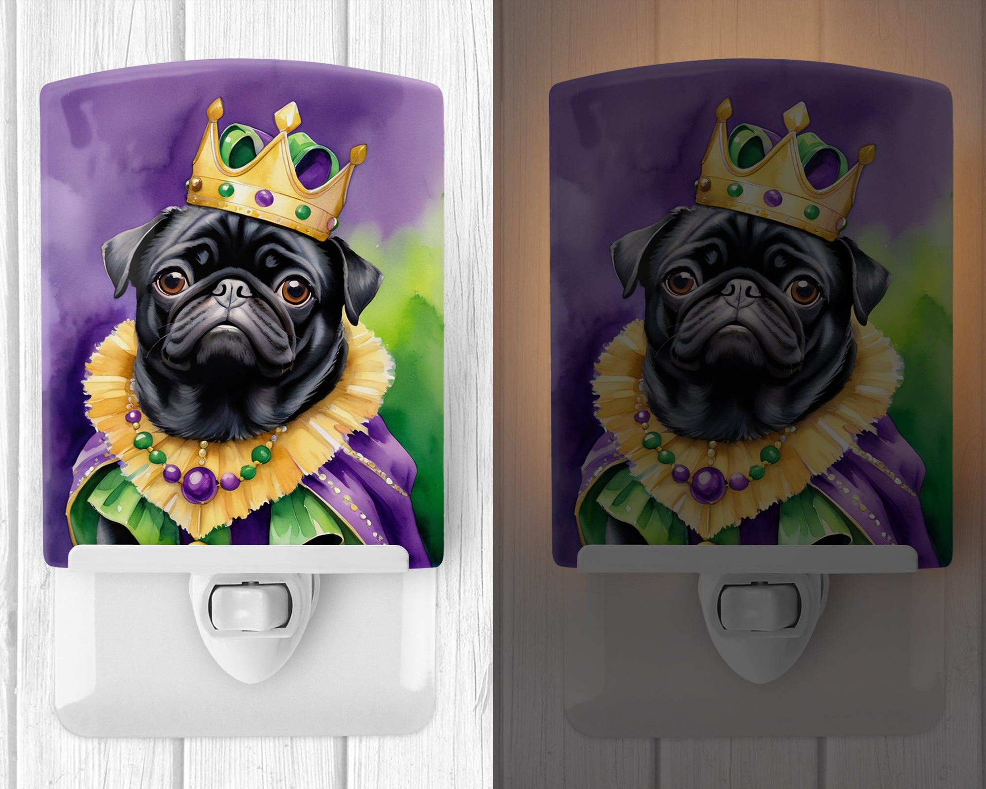 Buy this Black Pug King of Mardi Gras Ceramic Night Light