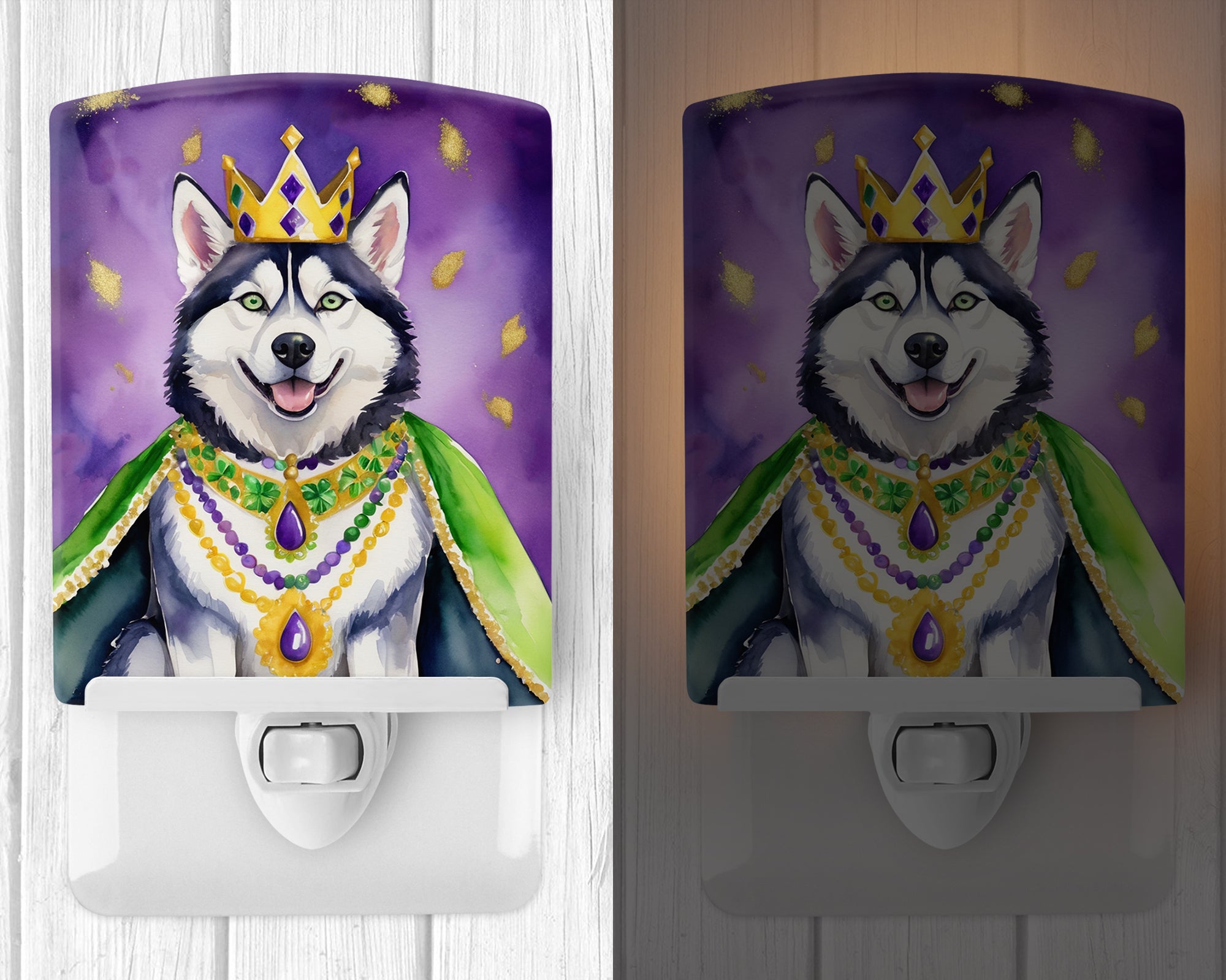 Siberian Husky King of Mardi Gras Ceramic Night Light