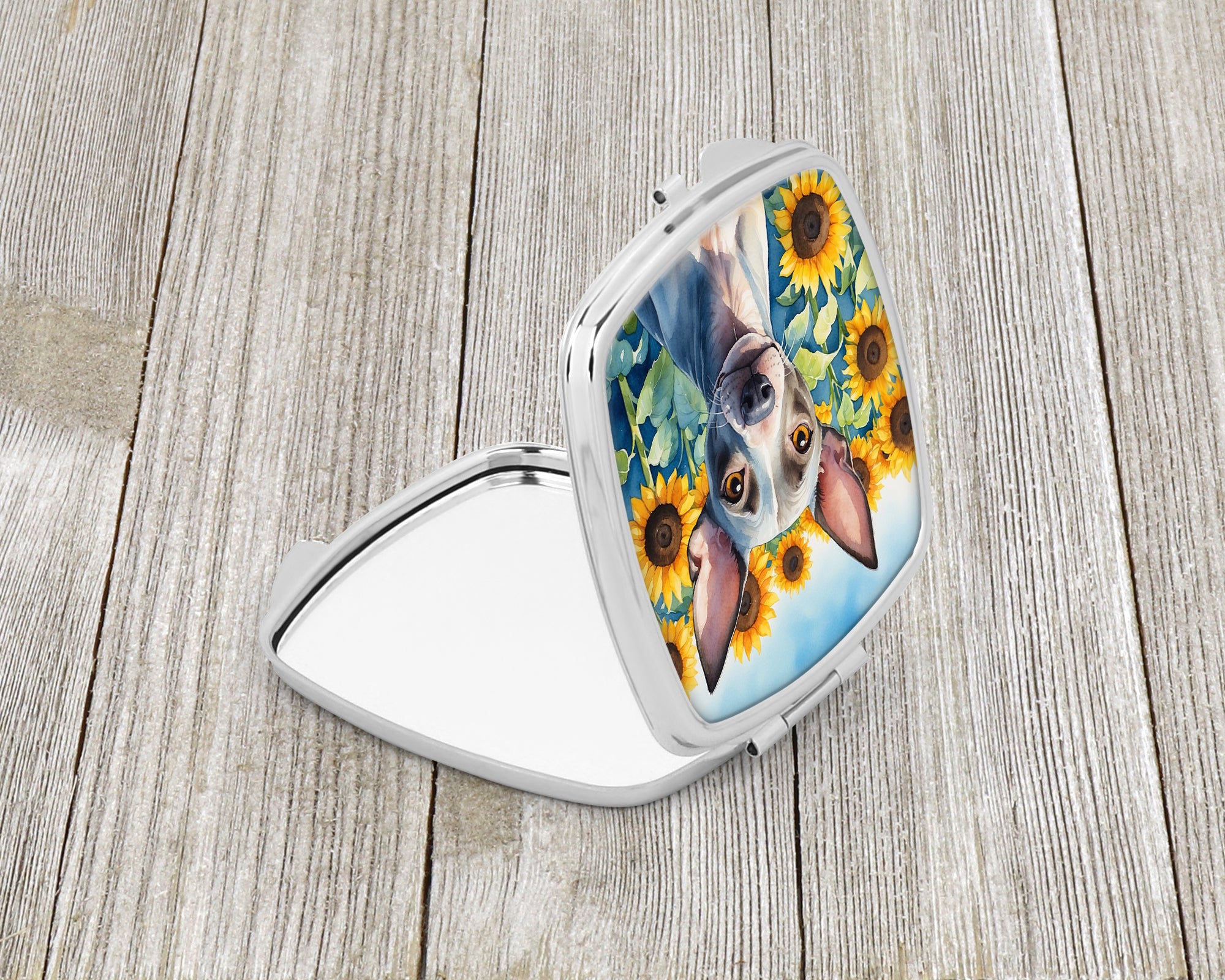 Buy this American Hairless Terrier in Sunflowers Compact Mirror