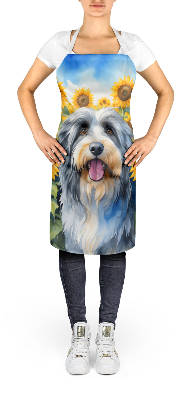 Bearded Collie in Sunflowers Apron