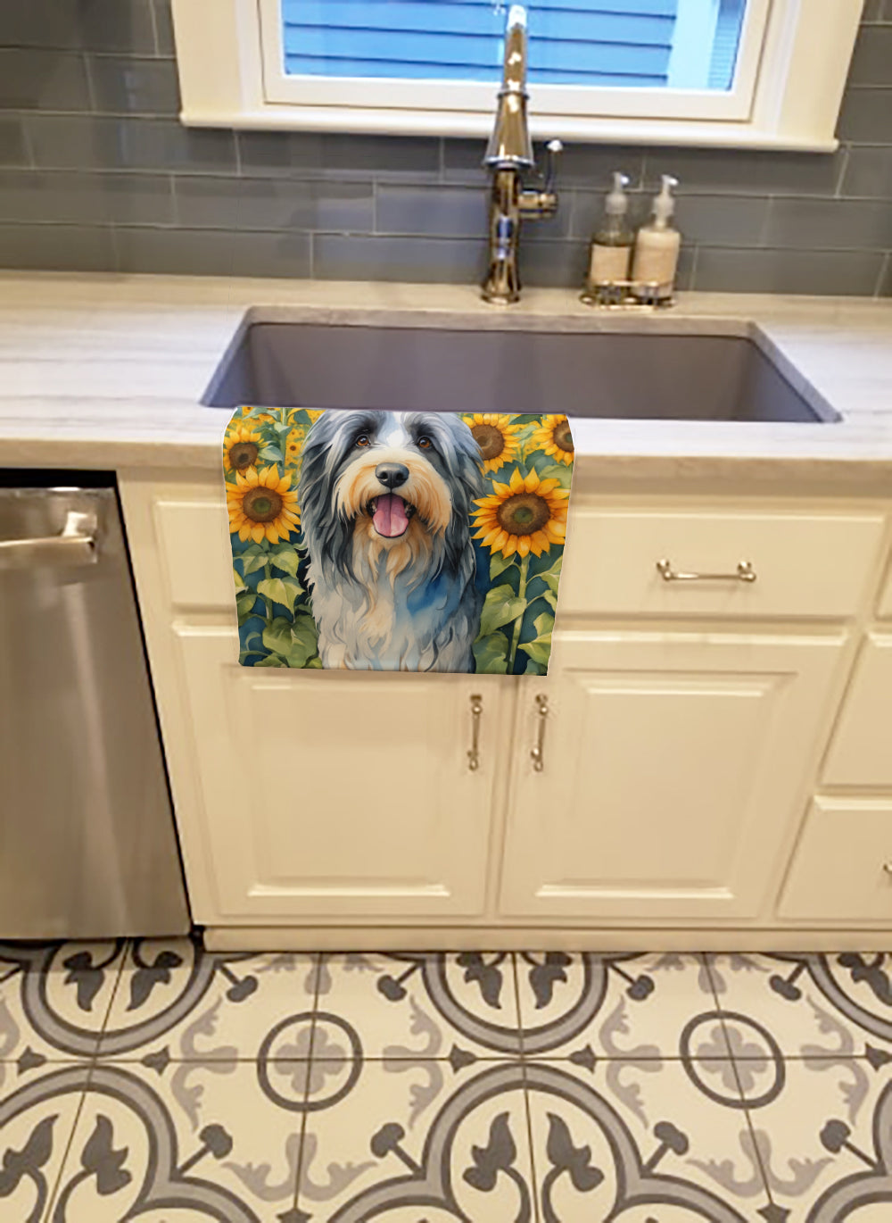 Buy this Bearded Collie in Sunflowers Kitchen Towel