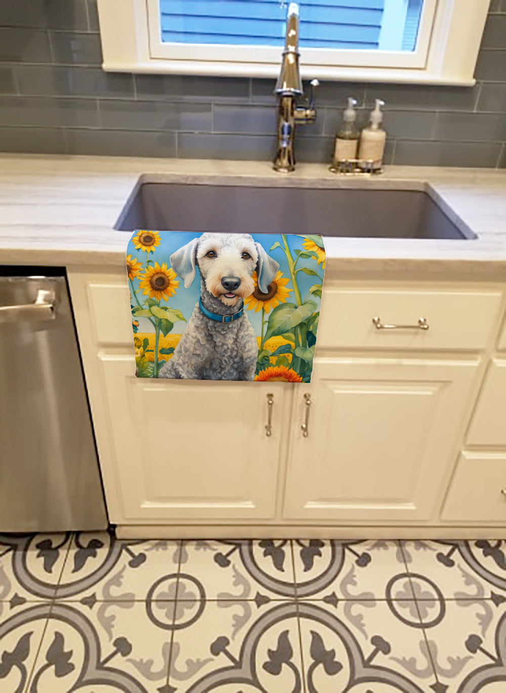 Buy this Bedlington Terrier in Sunflowers Kitchen Towel