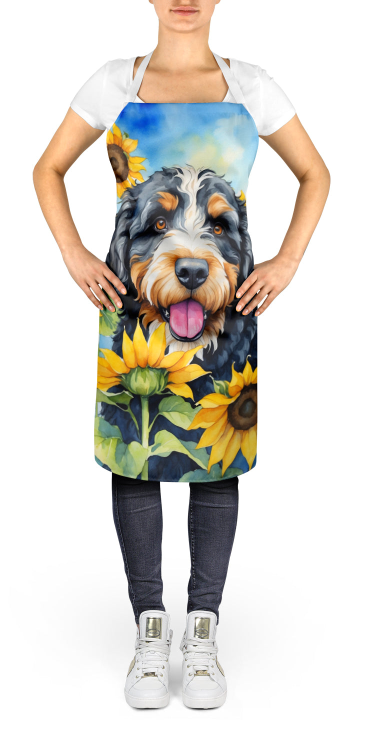 Bernedoodle in Sunflowers Apron