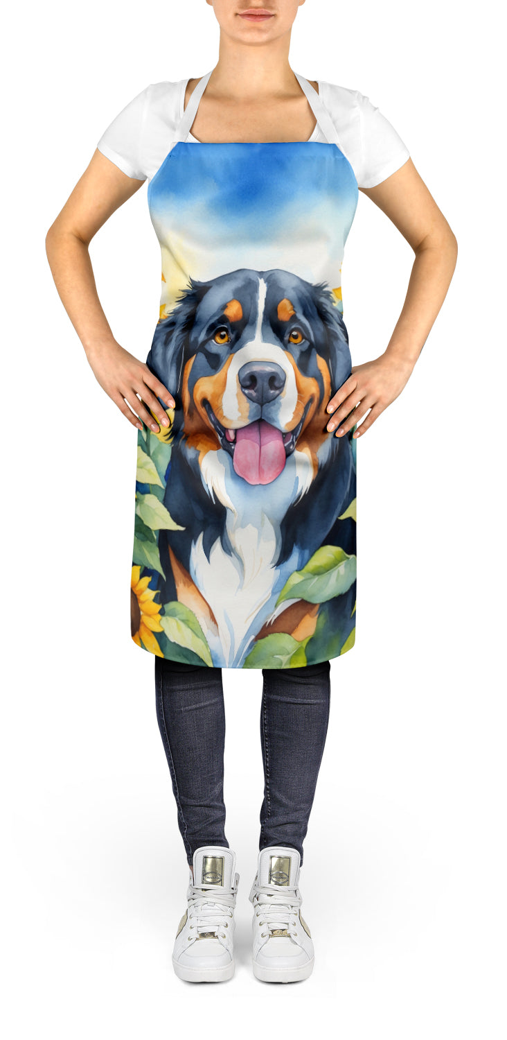 Bernese Mountain Dog in Sunflowers Apron