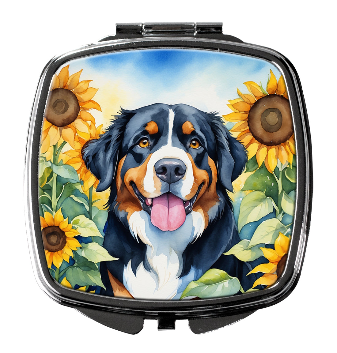 Buy this Bernese Mountain Dog in Sunflowers Compact Mirror