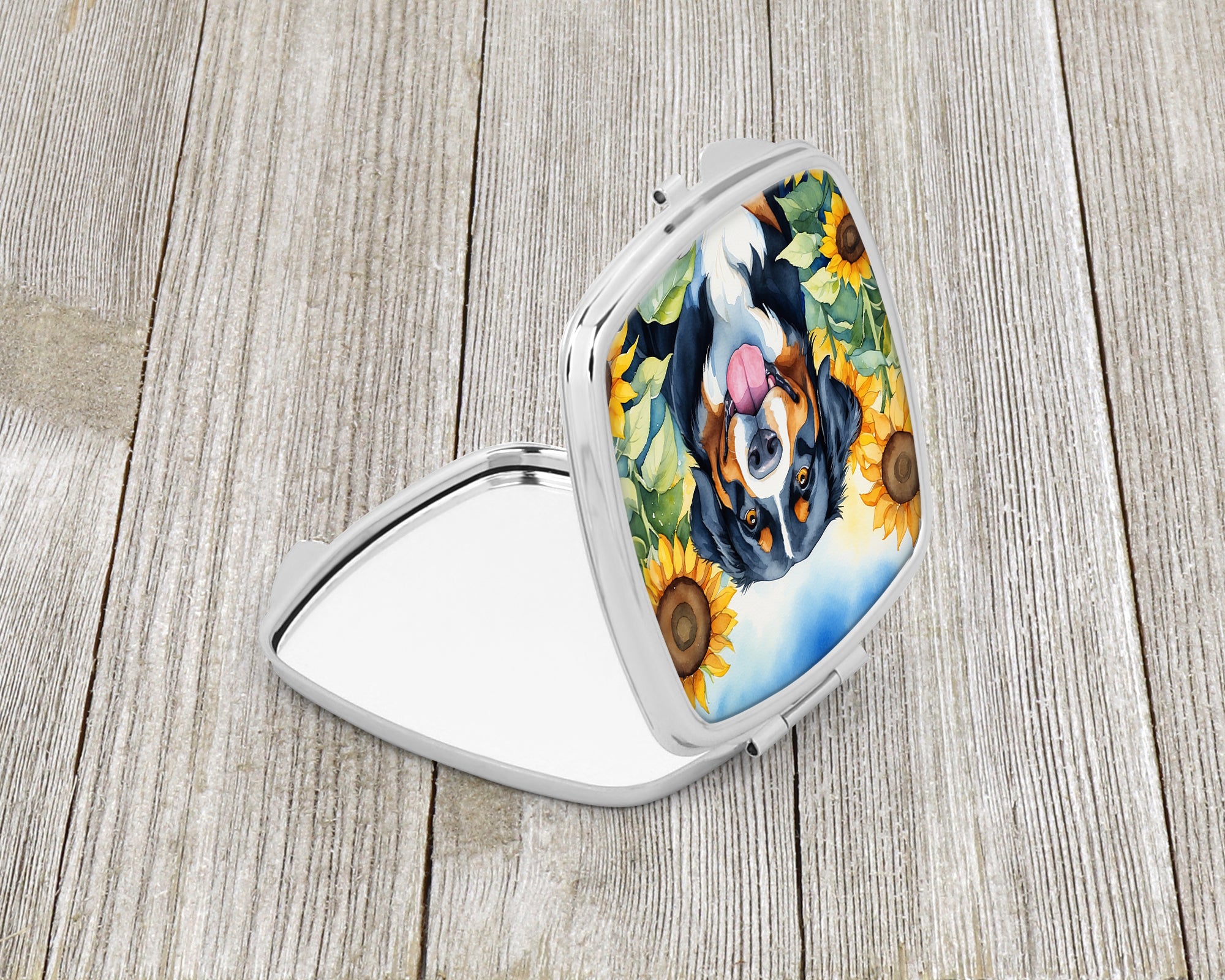 Bernese Mountain Dog in Sunflowers Compact Mirror