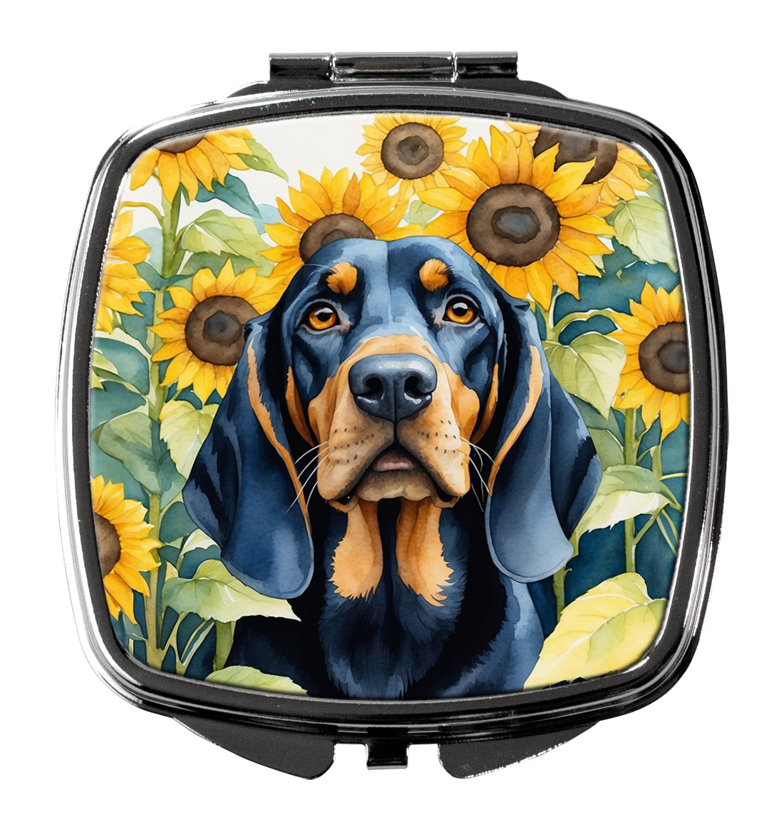 Buy this Black and Tan Coonhound in Sunflowers Compact Mirror