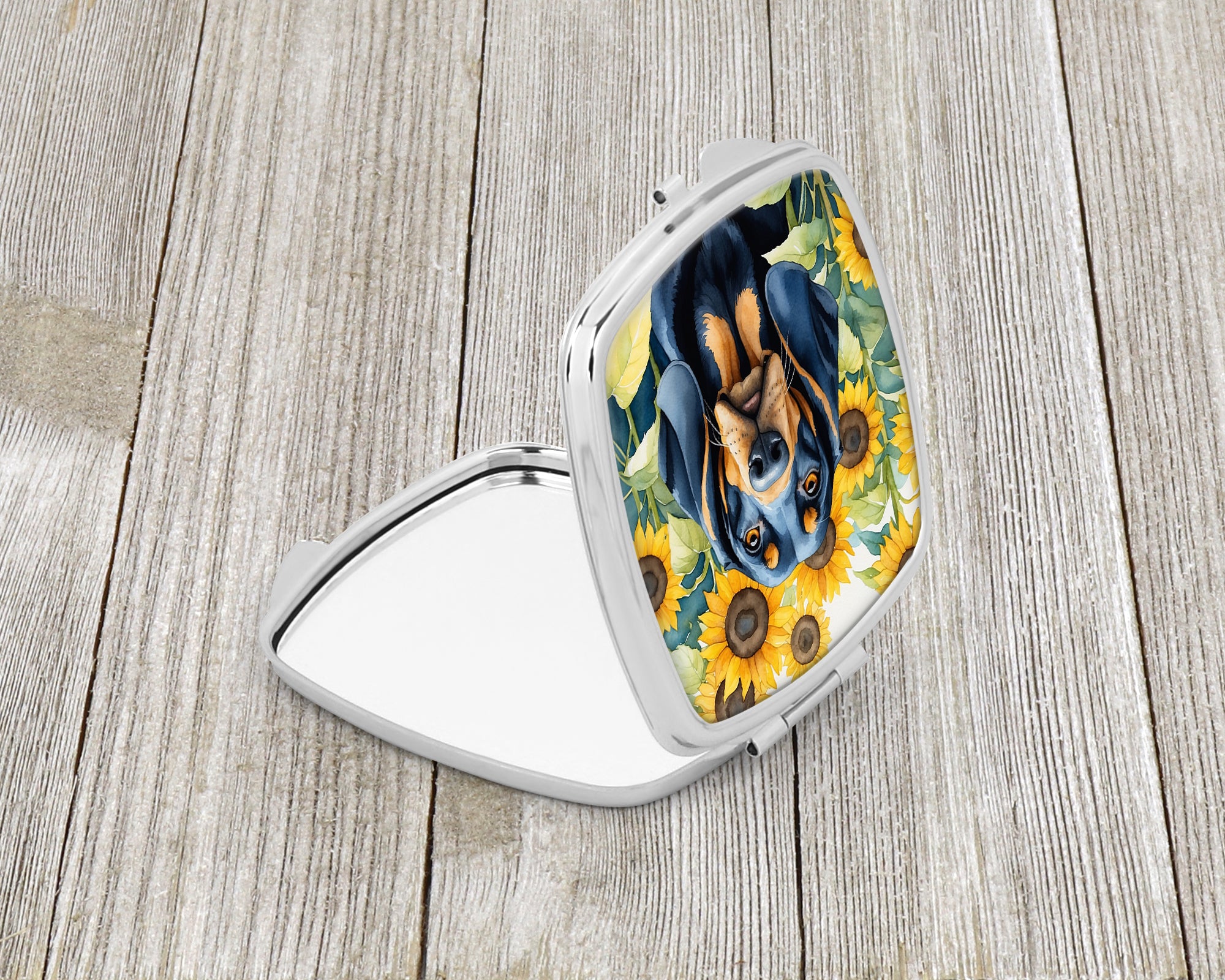 Black and Tan Coonhound in Sunflowers Compact Mirror