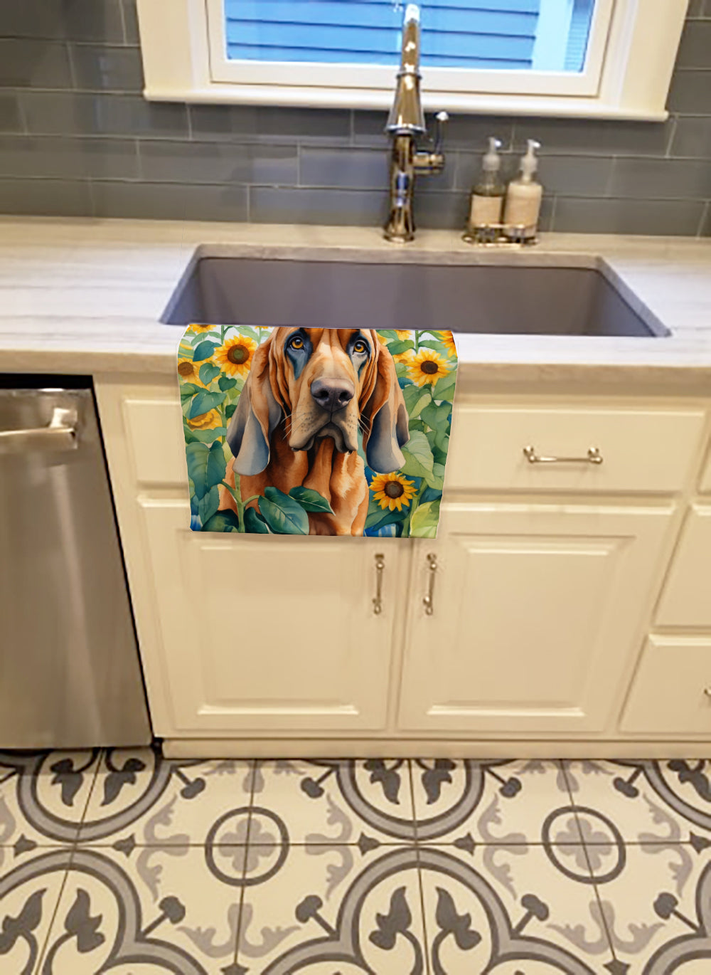 Buy this Bloodhound in Sunflowers Kitchen Towel