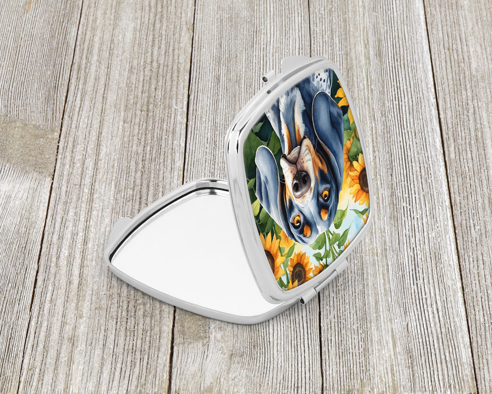 Buy this Bluetick Coonhound in Sunflowers Compact Mirror