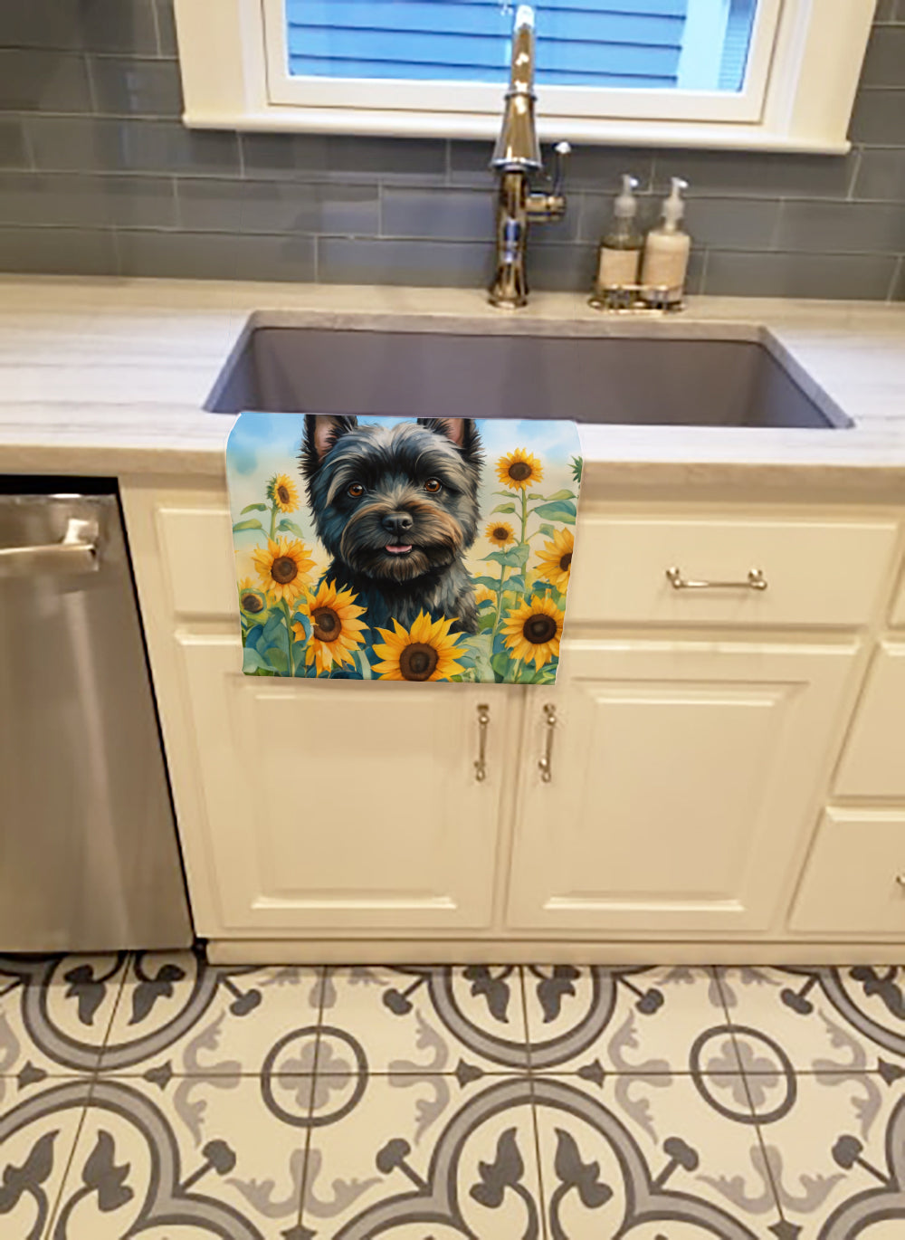 Buy this Cairn Terrier in Sunflowers Kitchen Towel