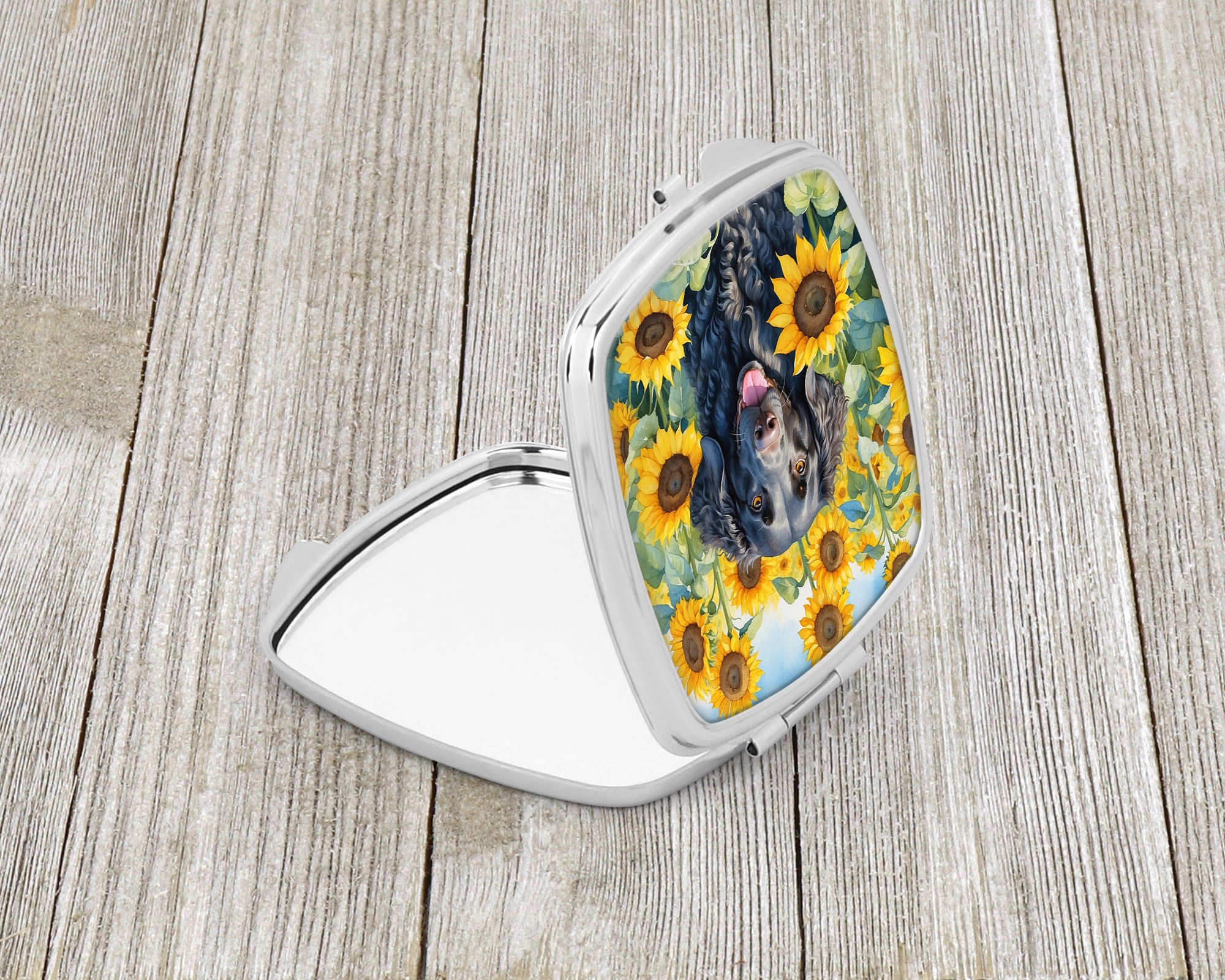 Curly-Coated Retriever in Sunflowers Compact Mirror