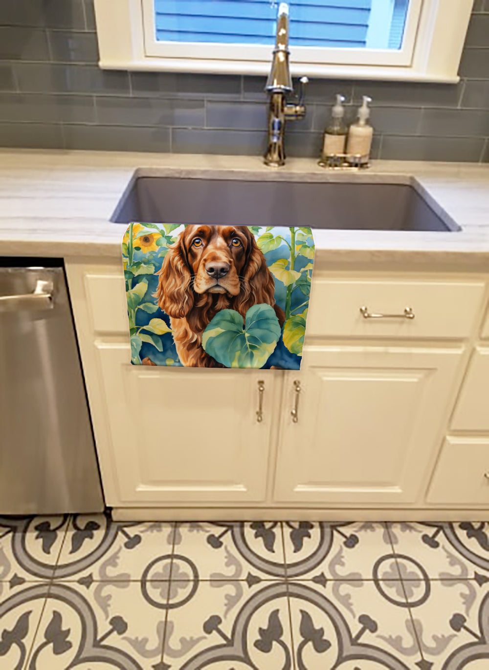 Buy this English Cocker Spaniel in Sunflowers Kitchen Towel