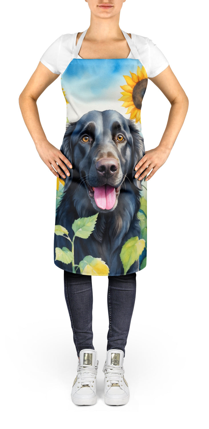 Flat-Coated Retriever in Sunflowers Apron