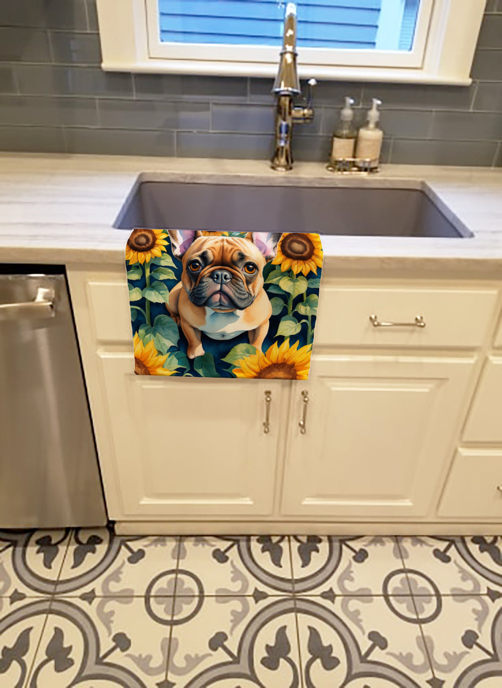 Buy this French Bulldog in Sunflowers Kitchen Towel