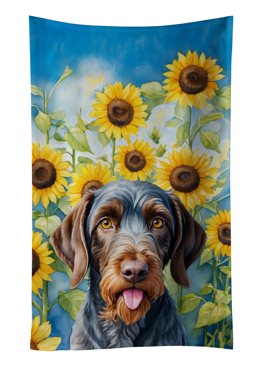 Buy this German Wirehaired Pointer in Sunflowers Kitchen Towel