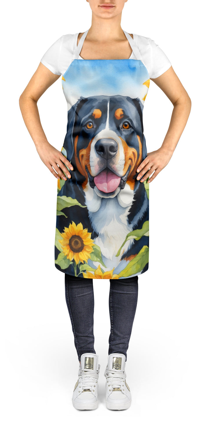 Greater Swiss Mountain Dog in Sunflowers Apron