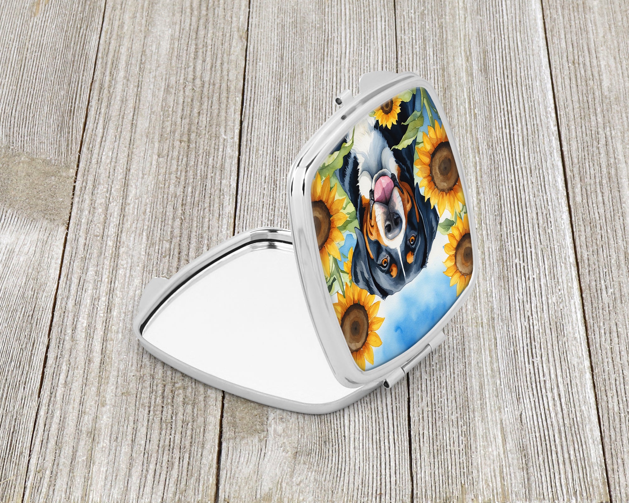 Greater Swiss Mountain Dog in Sunflowers Compact Mirror