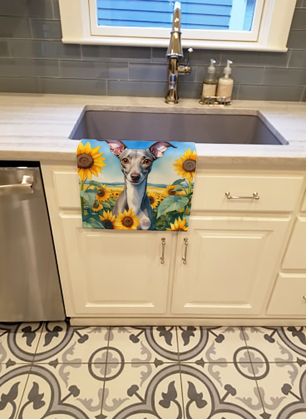 Buy this Italian Greyhound in Sunflowers Kitchen Towel