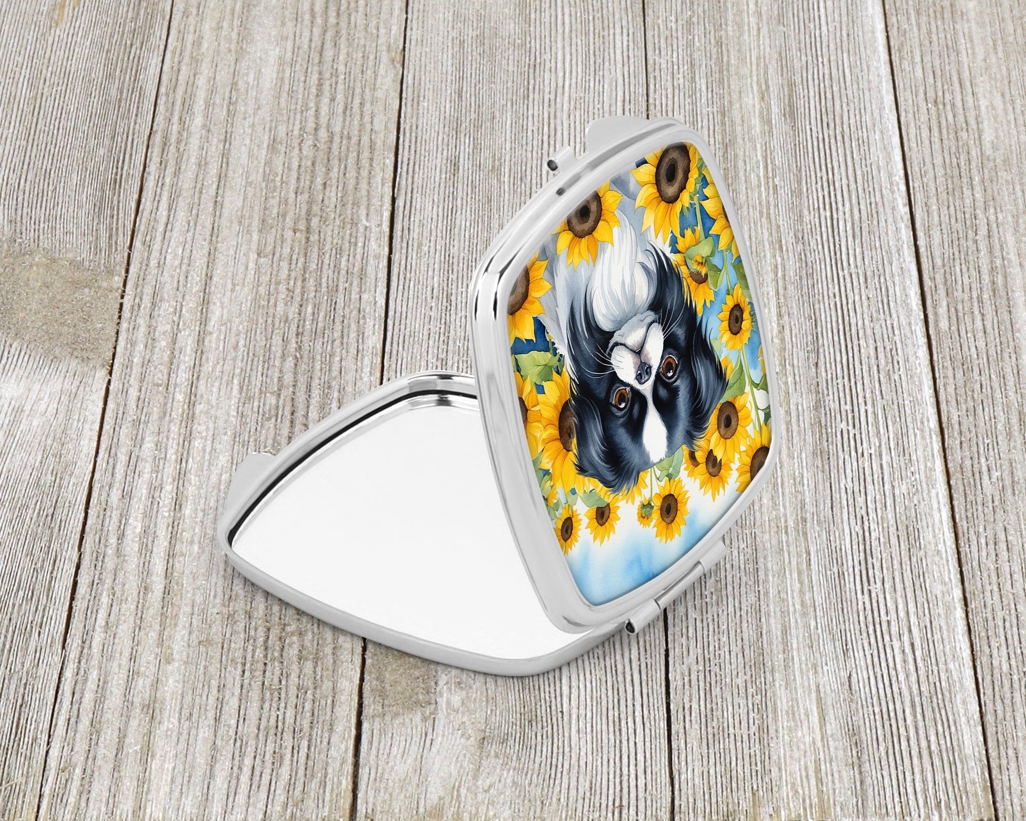 Buy this Japanese Chin in Sunflowers Compact Mirror