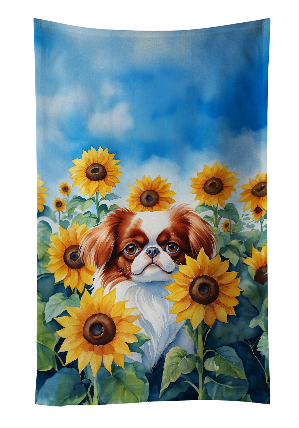 Buy this Japanese Chin in Sunflowers Kitchen Towel