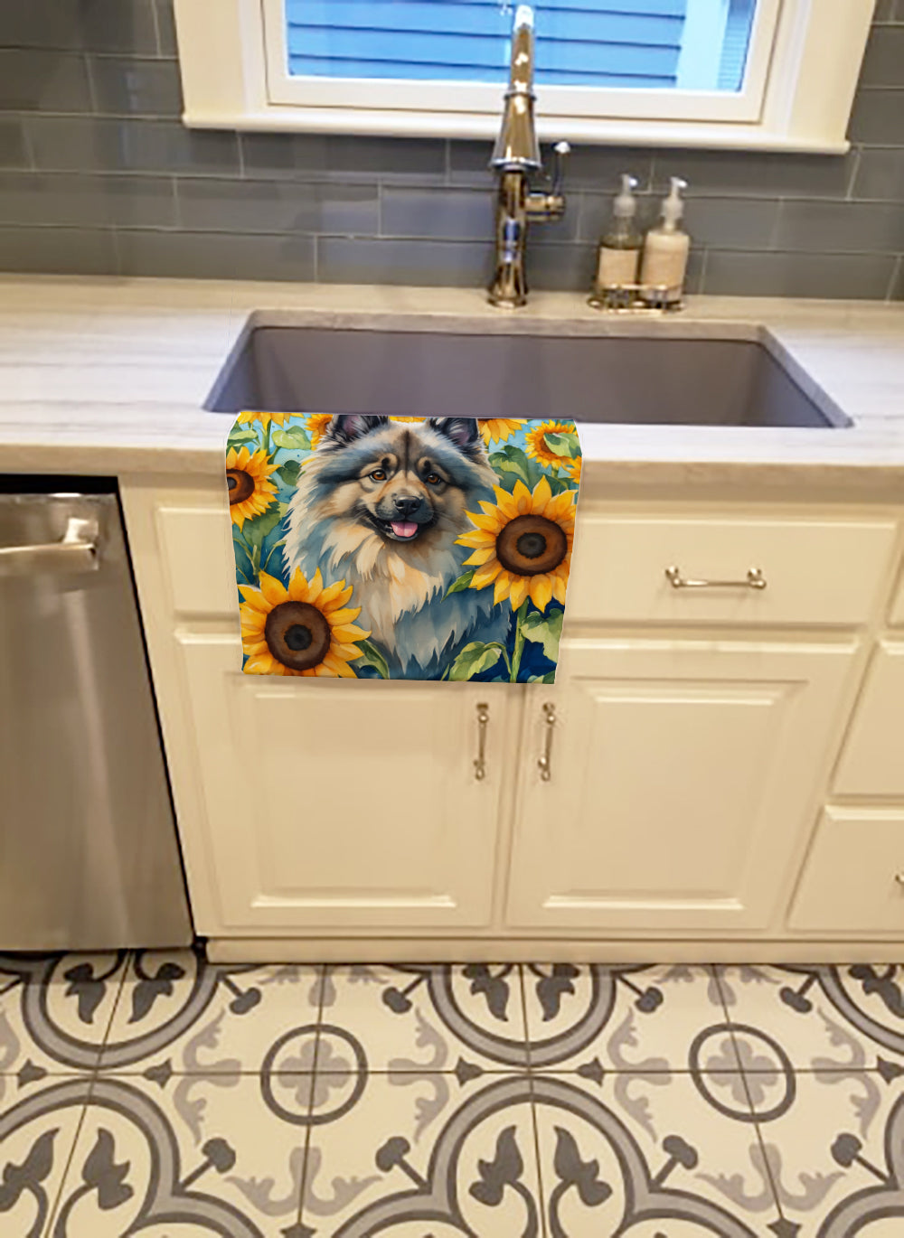 Buy this Keeshond in Sunflowers Kitchen Towel