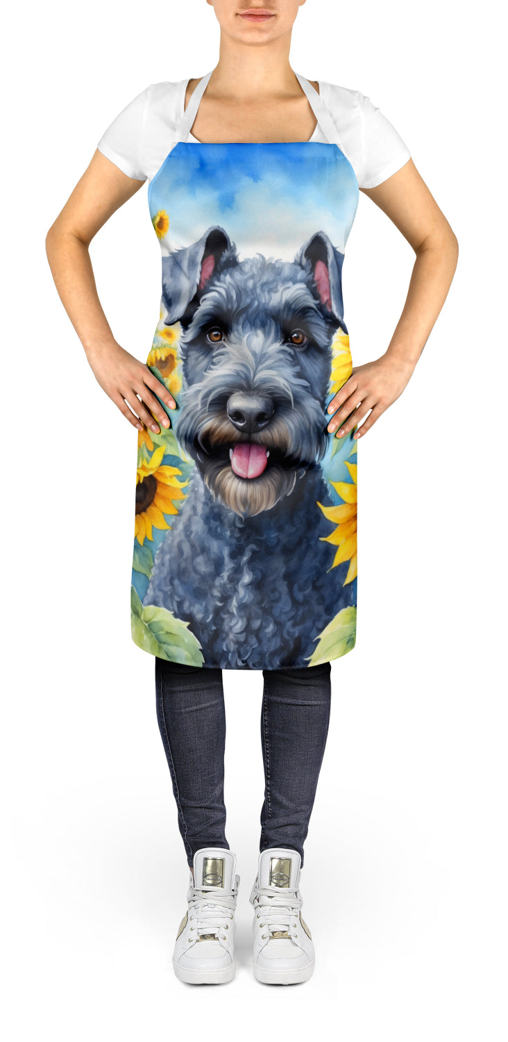 Kerry Blue Terrier in Sunflowers Apron