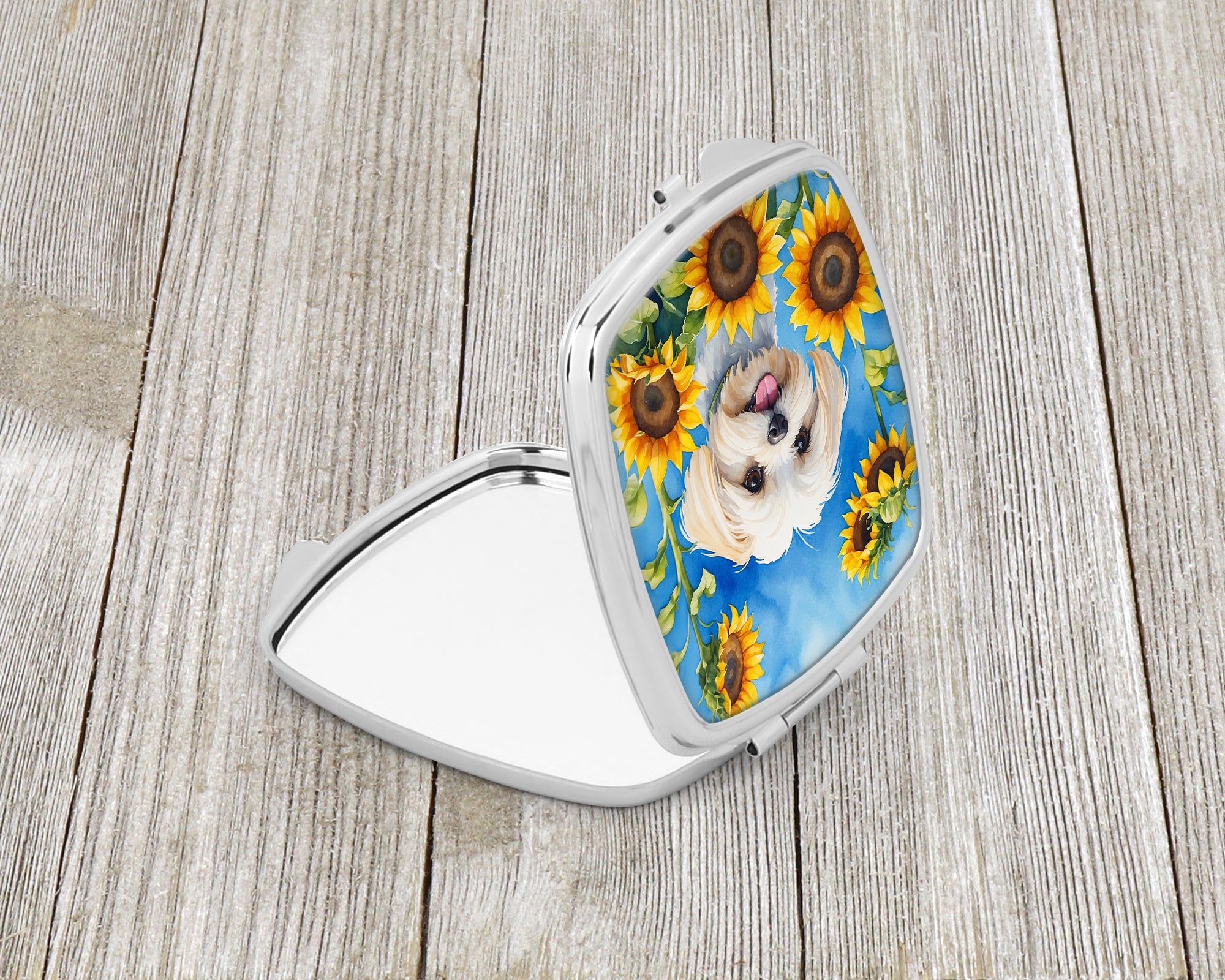 Buy this Maltese in Sunflowers Compact Mirror