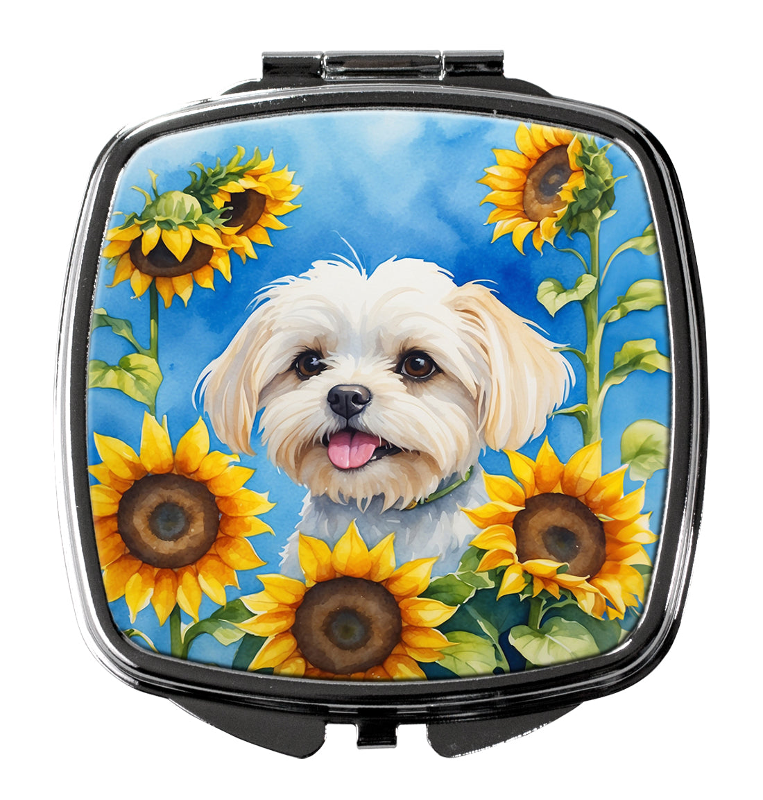 Buy this Maltese in Sunflowers Compact Mirror