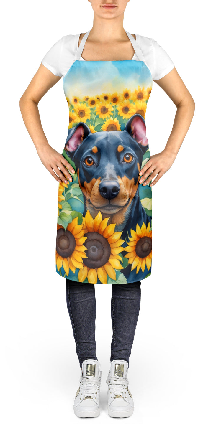 Manchester Terrier in Sunflowers Apron