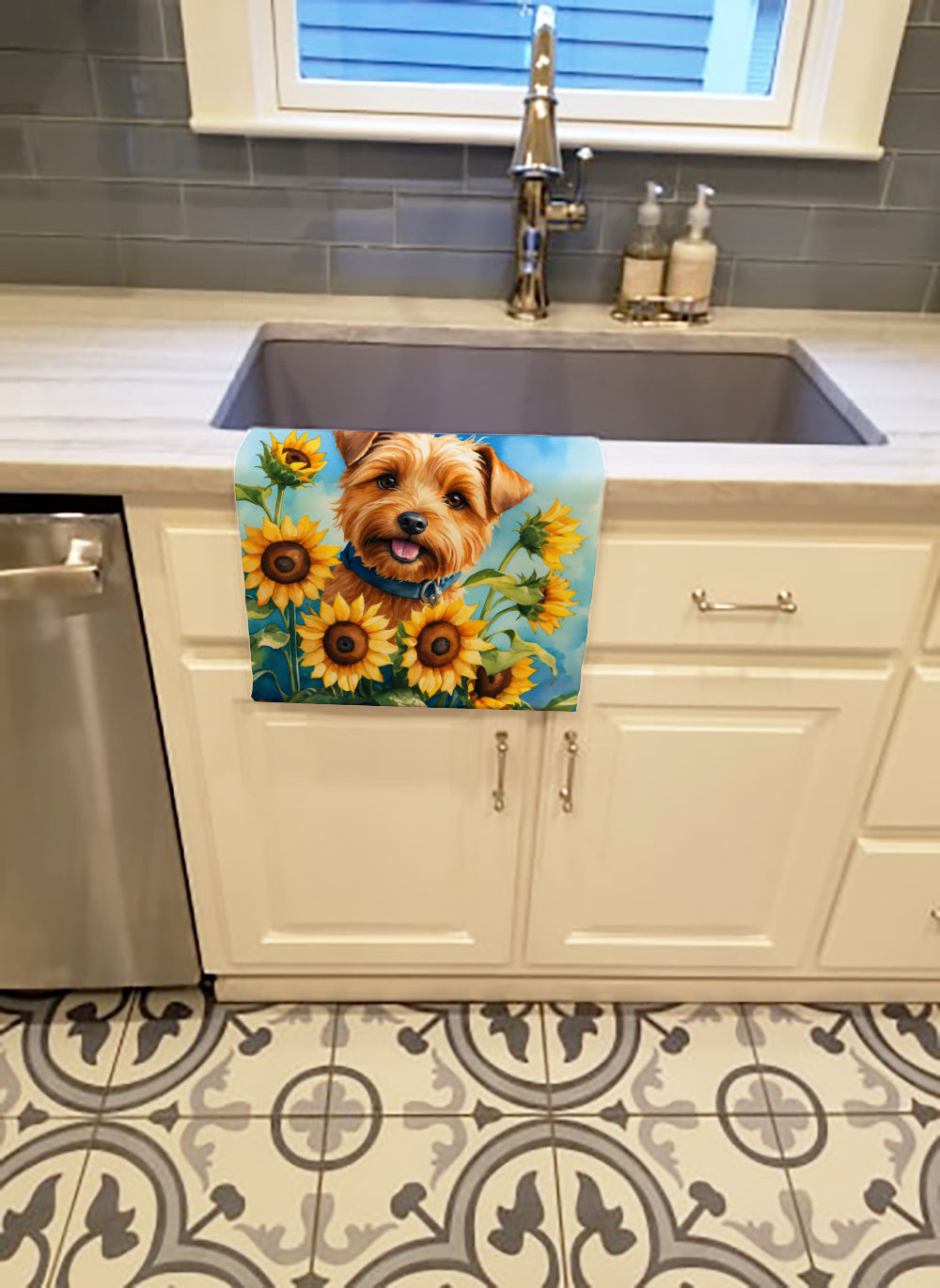 Buy this Norfolk Terrier in Sunflowers Kitchen Towel