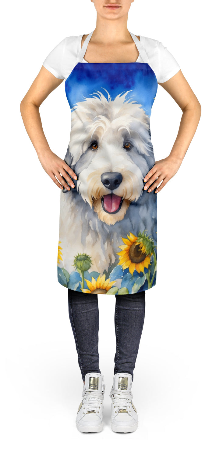 Old English Sheepdog in Sunflowers Apron