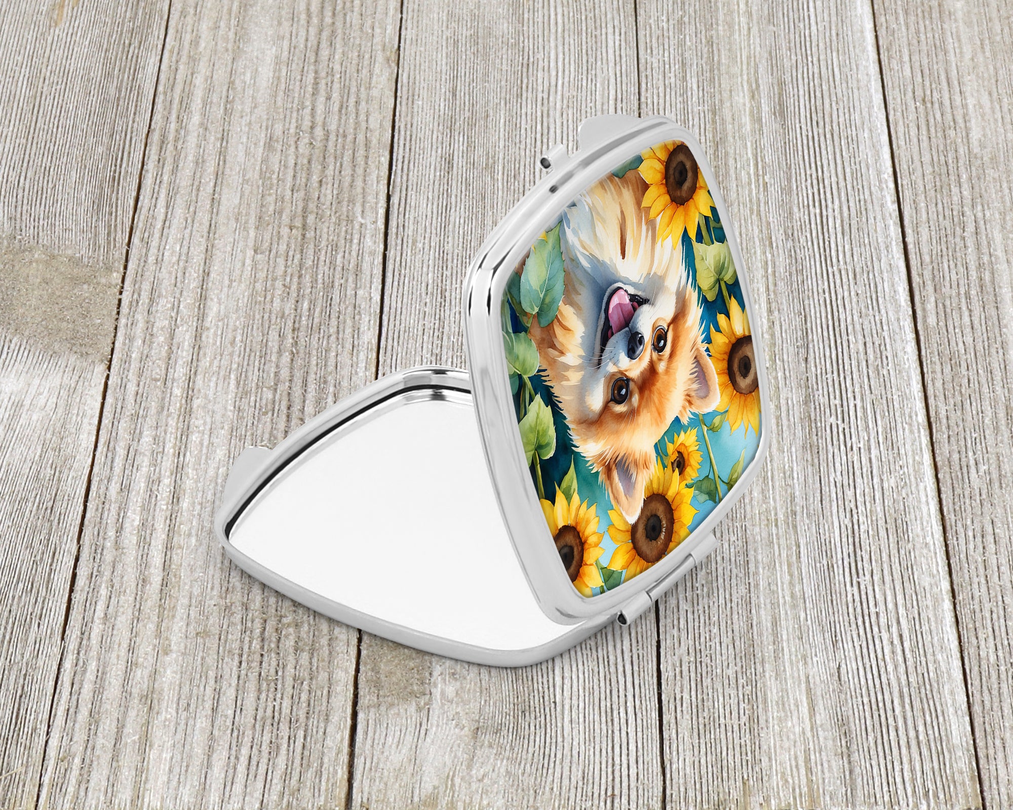 Pomeranian in Sunflowers Compact Mirror