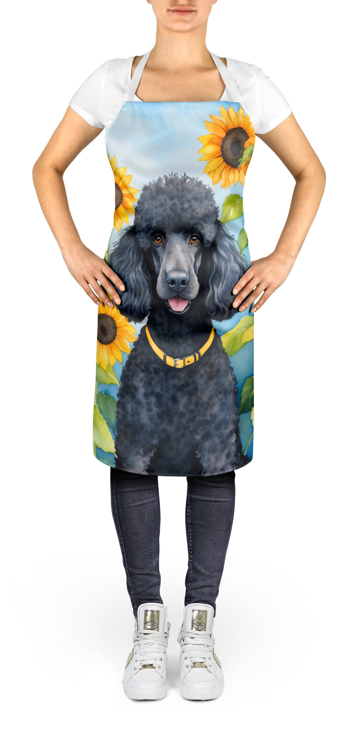 Black Poodle in Sunflowers Apron