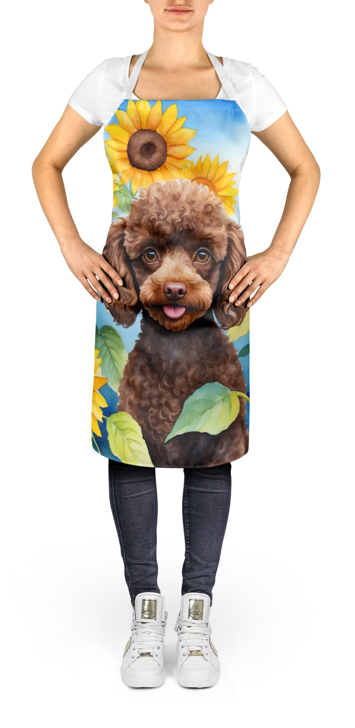 Chocolate Poodle in Sunflowers Apron