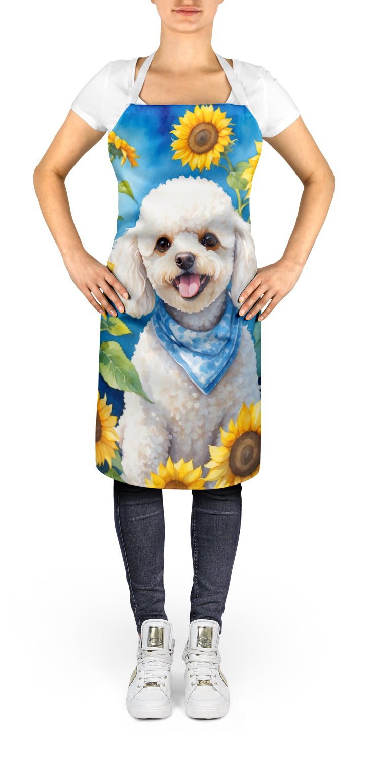 White Poodle in Sunflowers Apron