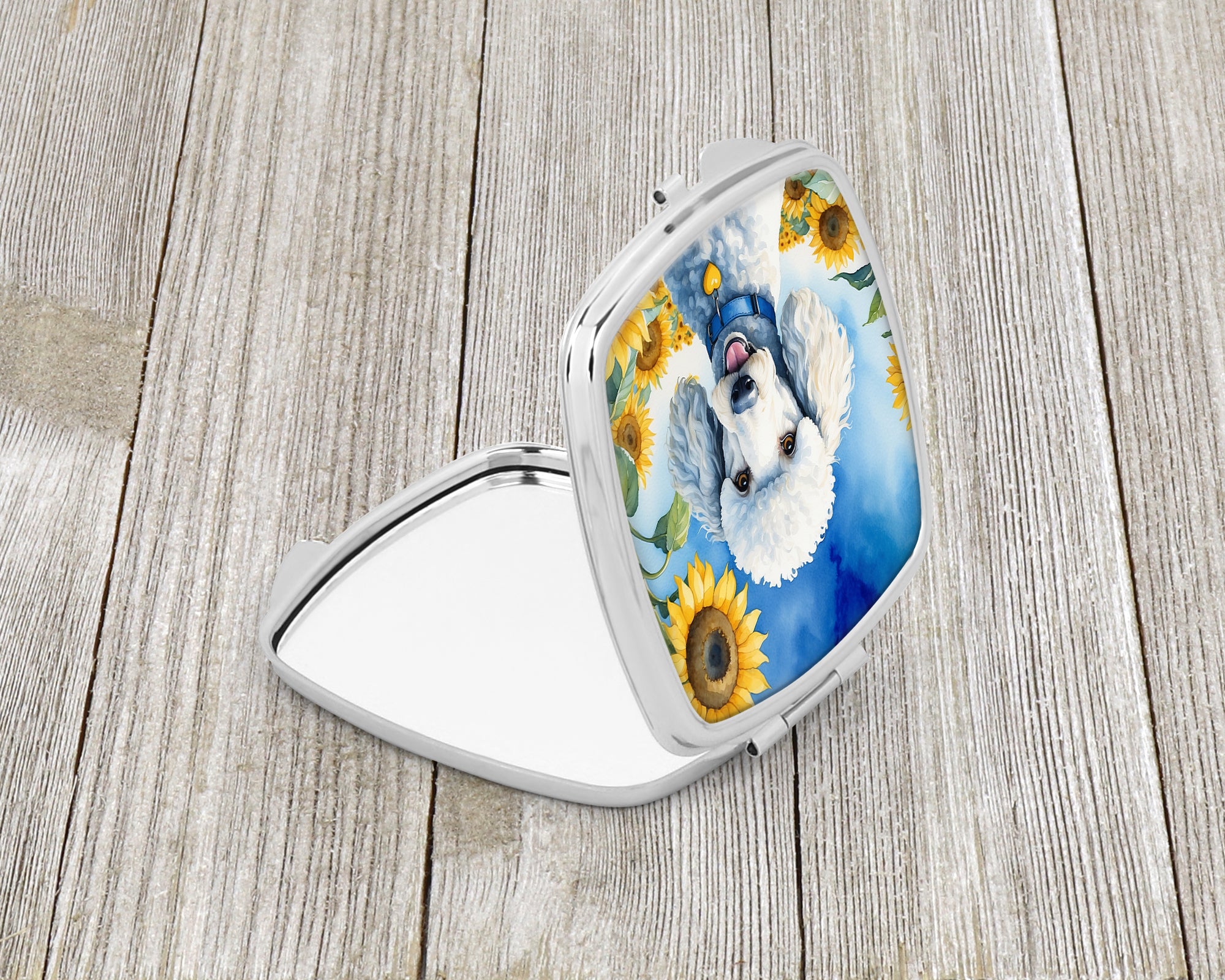 Buy this White Poodle in Sunflowers Compact Mirror