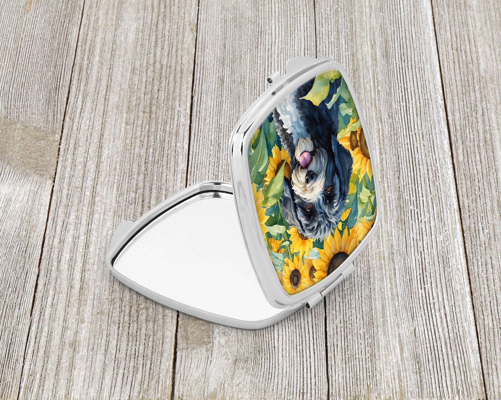 Portuguese Water Dog in Sunflowers Compact Mirror