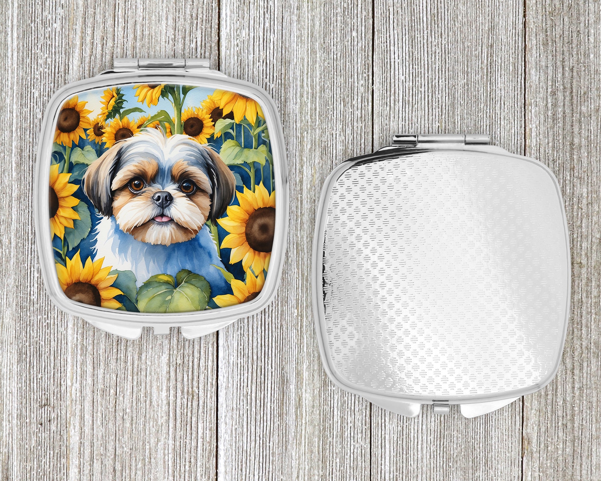 Shih Tzu in Sunflowers Compact Mirror